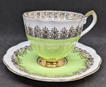 Load image into Gallery viewer, Elizabethan Fine Bone China Tea Cup &amp; Saucer by Taylor &amp; Kent - Green &amp; Gold
