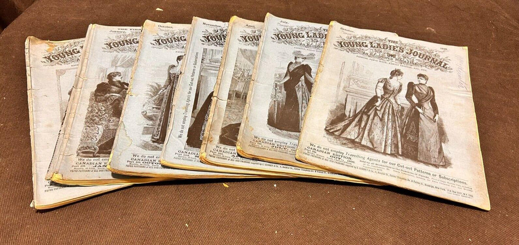 Lot of 7 Vintage 19th Century Young Ladies Journals, Used