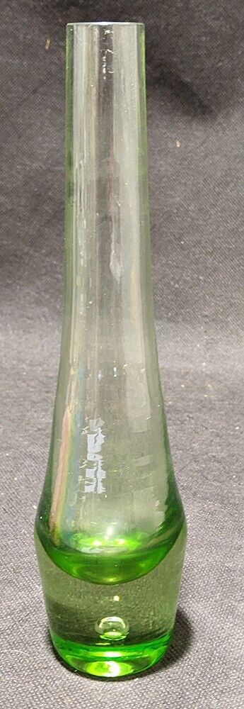 Beautiful Green Glass Stem Vase, Bubble Base - 9 1/4