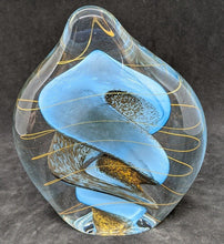 Load image into Gallery viewer, Signed Rybka Art Glass Paperweight - Sept. 5, 2003 - Blue Flow Design
