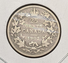 Load image into Gallery viewer, 1902 -H Canada Sterling Silver 25-Cent Quarter Coin
