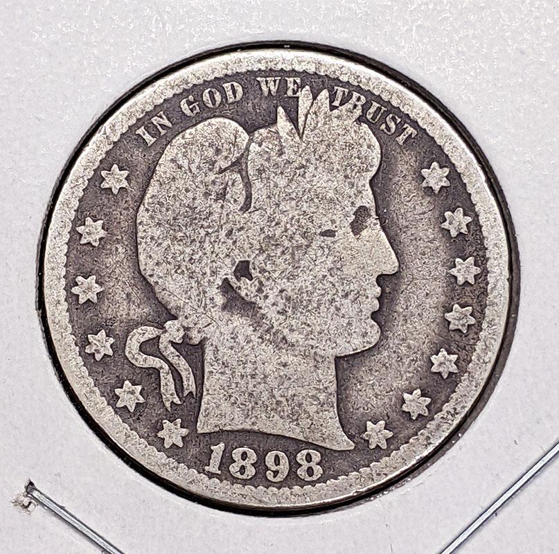 1898 O United States of America (USA) Silver 25-Cent Quarter Coin - V G