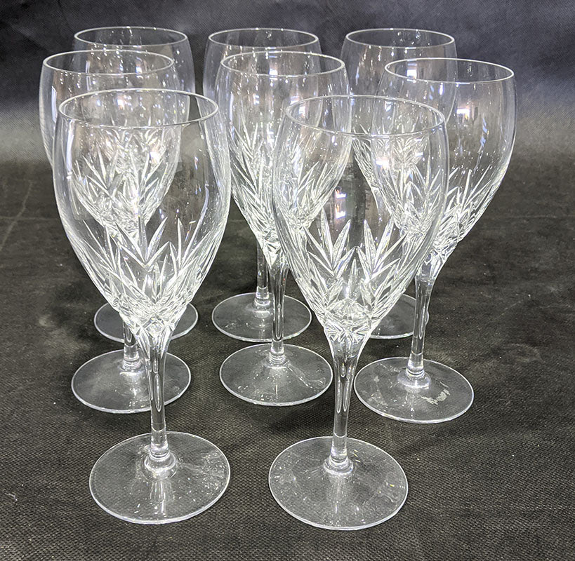 8 Crystal Stemmed Wine Glasses - Unsigned - 7 3/4