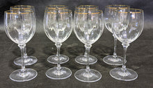 Load image into Gallery viewer, 8 Gold Rimmed Wine Glasses - Unsigned - 7 1/8&quot;
