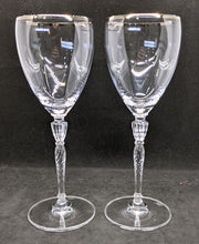 Load image into Gallery viewer, 2 Royal Doulton Crystal Oxford Platinum Rimmed Wine Glasses
