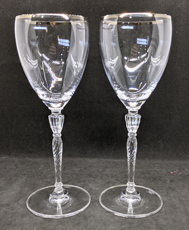 2 Royal Doulton Crystal Oxford Platinum Rimmed Wine Glasses