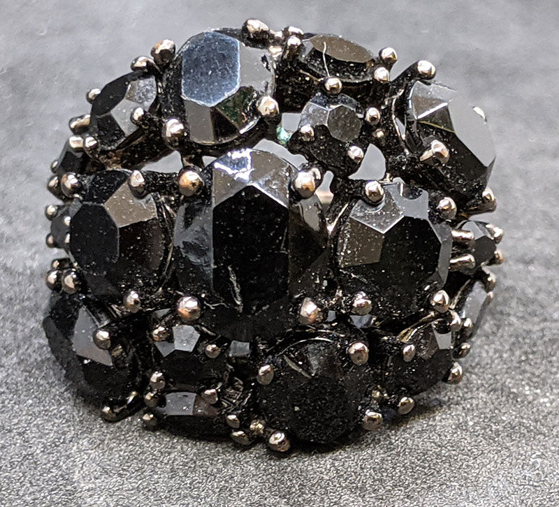 Claw Set Black Rhinestone, Dark Metal Ring - Size 6