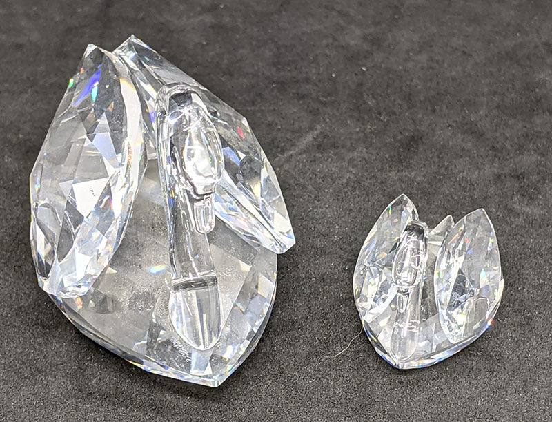 2 SWAROVSKI Crystal Swan Figurines - As Is - Small Chip On Larger Swan