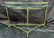 Load image into Gallery viewer, Brass Based, Thich Glass Topped Hall Table
