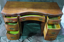 Load image into Gallery viewer, 1940&#39;s Mahogany Flat Top Sheridan Desk - Fluting Accent - Bowed Drawers
