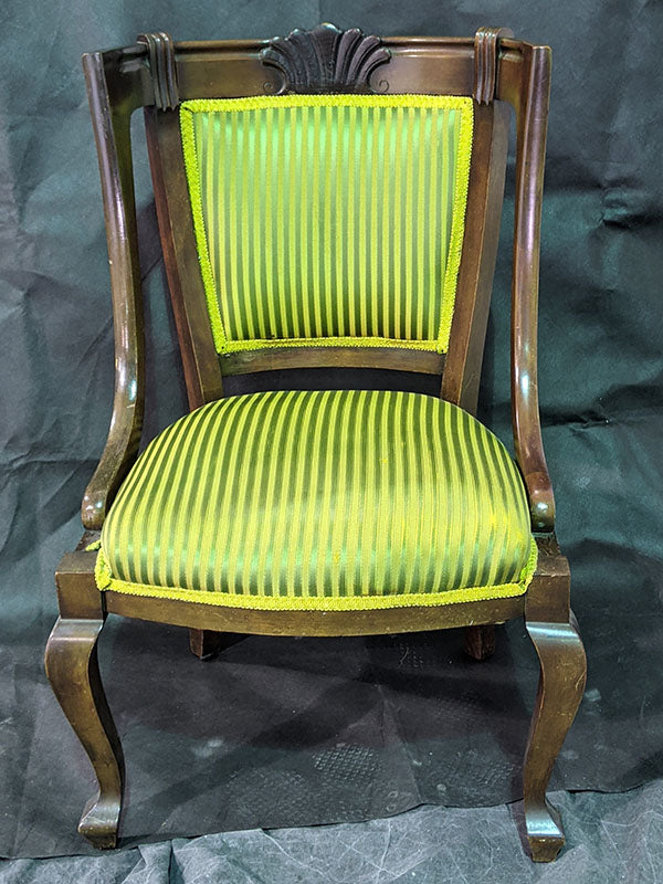 Vintage Empire Chair - Carved Wood - Green Fabric