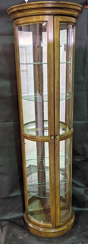 Wood Framed, Half Circle, Glass Shelving Unit