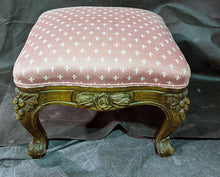 Load image into Gallery viewer, Vintage Carved Wood Foot Stool - Re-Upholstered
