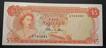 Load image into Gallery viewer, 1974 Central Bank of Bahamas $5 Bank Note – U N C
