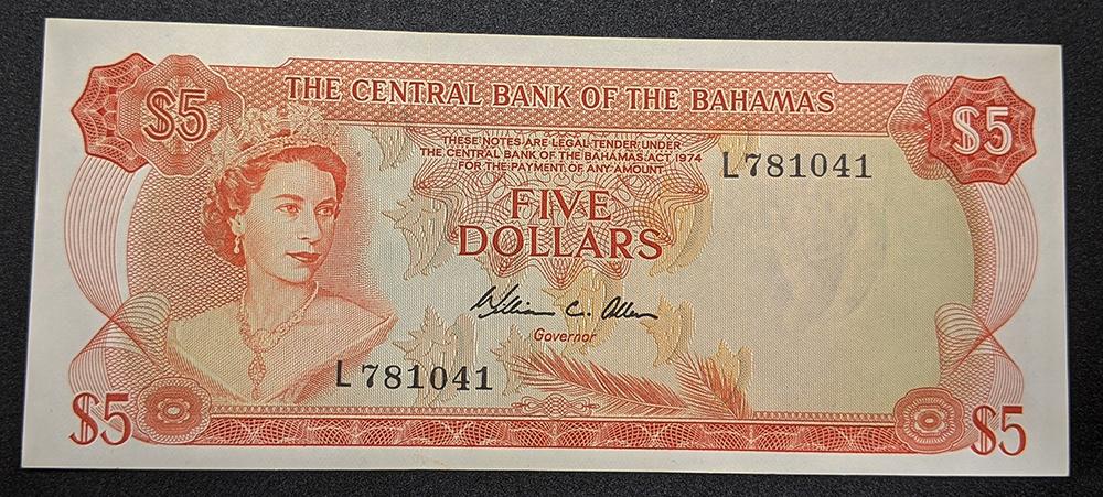 1974 Central Bank of Bahamas $5 Bank Note – U N C