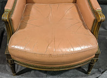 Load image into Gallery viewer, Vintage Salmon Leather, Brass Studded Arm Chair
