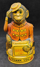 Load image into Gallery viewer, Vintage J. Chien (USA) Tin Monkey Tipping Hat Coin Bank
