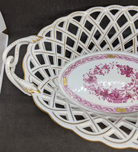 Load image into Gallery viewer, HEREND - Fine Bone China - 7400 Basket Weave Dish - Pink &amp; Gold Detail
