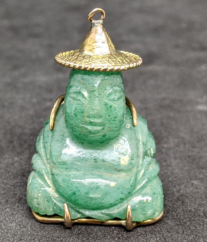 Carved Jade & 14 Kt Yellow Gold Buddha Charm / Pendant