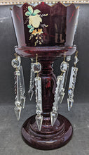 Load image into Gallery viewer, Pair of Vintage Ruby Red Glass Hand Enamel Lustres With All Prisms
