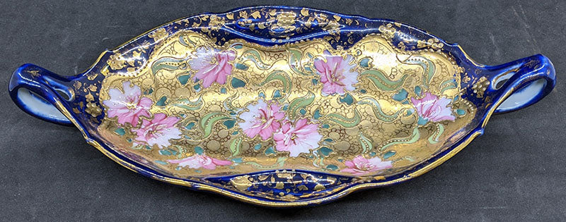 Pre 1891 Royal Nippon Cobalt & Gold Double Handled Mint Dish