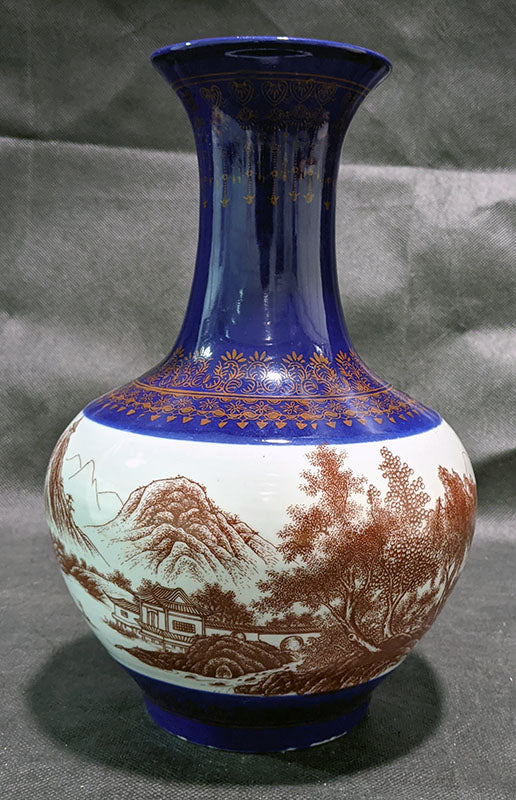 Vintage Japanese Red Pottery Mark Hand Painted Vase