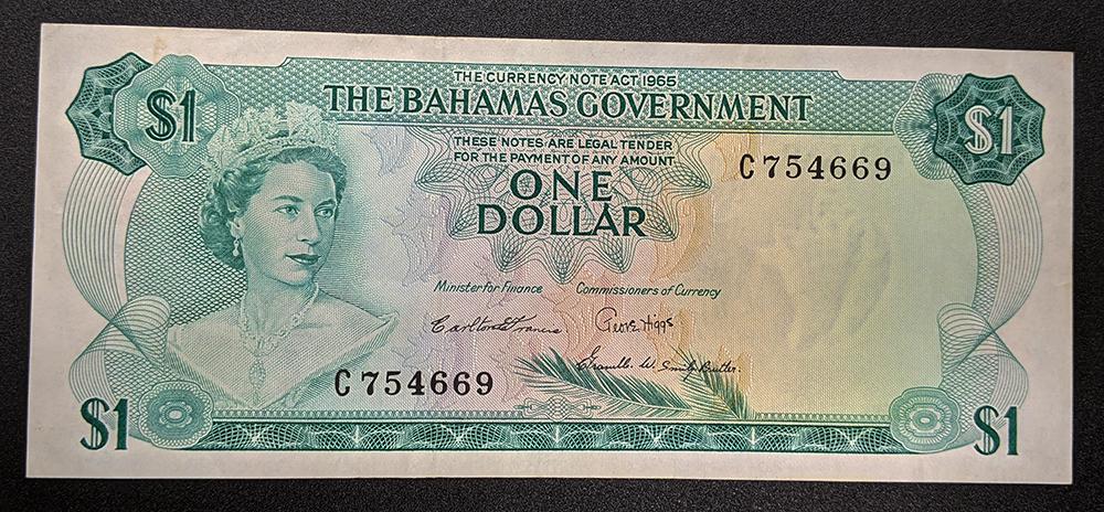 1965 Bahamas Government $1 Dollar Bank Note - 3 Signature Variation