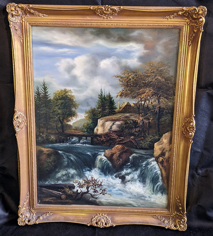 Large Framed Oil on Canvas by Walter Lajovic - Forest Scene