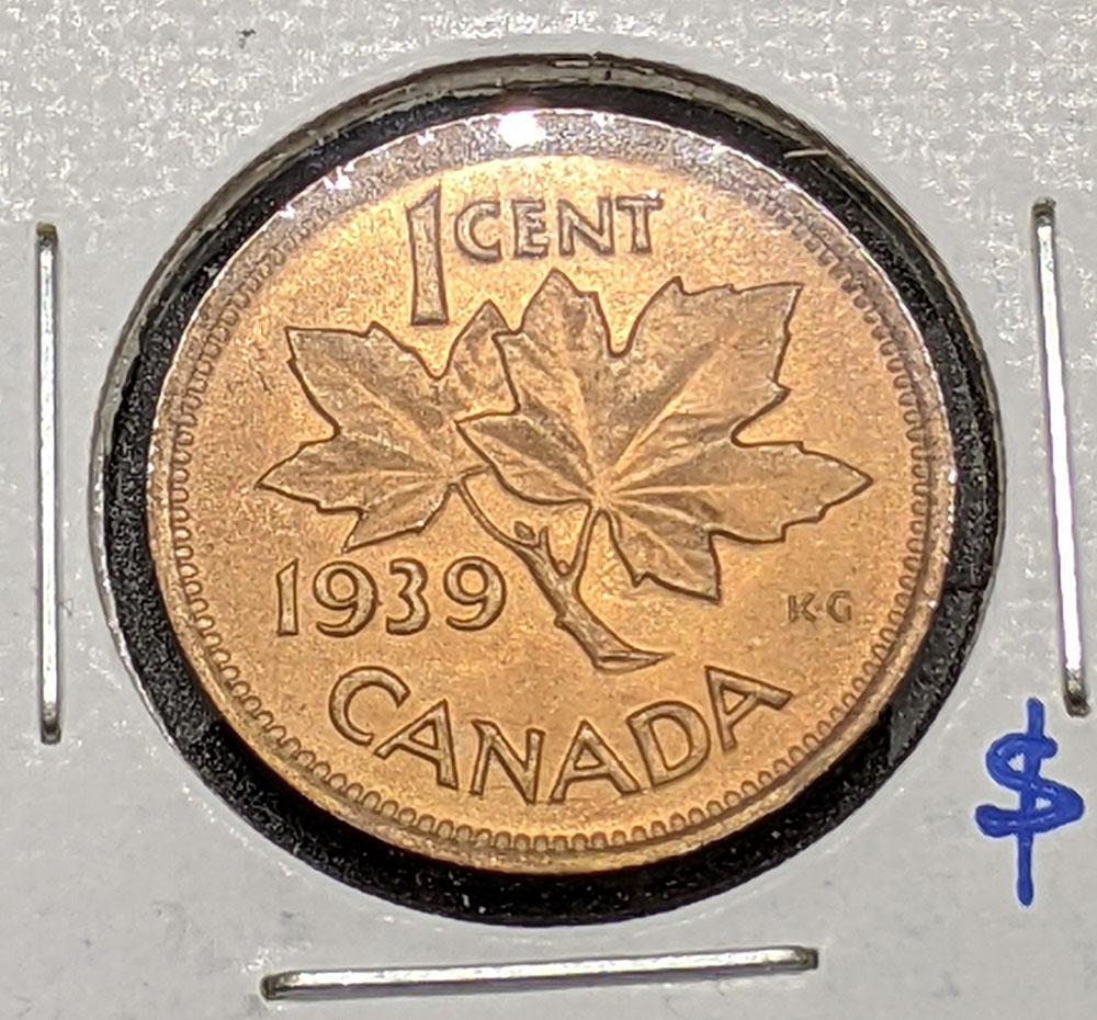 1939 Canada Small One Cent Penny Coin
