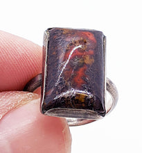 Load image into Gallery viewer, Silver Tone Rectangular Marbled Stone Ring - Reds, Browns, Black - Size 6
