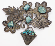 Load image into Gallery viewer, Large, Beautiful Chinese Export &amp; Turquoise Dangle Brooch
