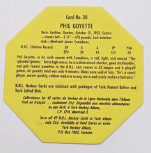 Load image into Gallery viewer, 1961/62 York Peanut Butter Yellow Back Hockey Card # 30 - Phil Goyette
