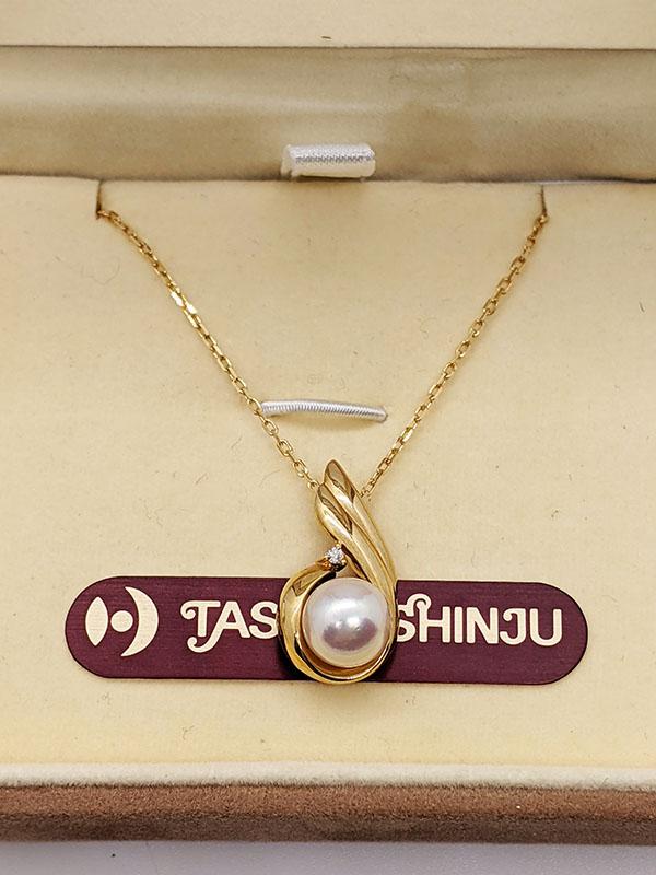 18 Kt Yellow Gold Pearl & Diamond Necklace / Pendant - Tasaki Shinju