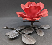 Load image into Gallery viewer, Bone China &amp; Bronzed Metal Ornamental Red Rose by Royal Worcester
