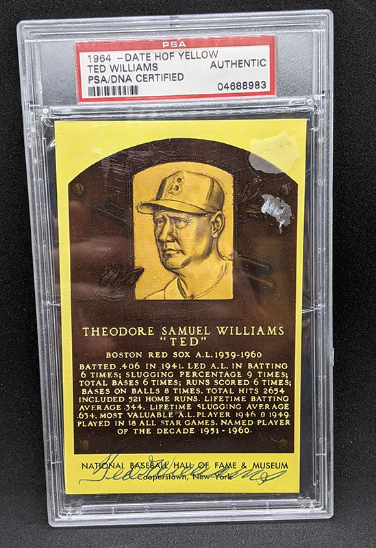 1964 - Date HOF Yellow Plaque PSA Certified Autographed / Authentic Ted Williams