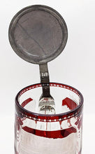 Load image into Gallery viewer, Vintage Cranberry Glass Cut To Clear Drinking Stein With Metal Lid
