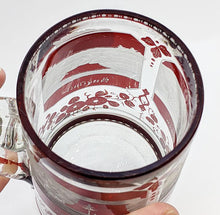 Load image into Gallery viewer, Vintage Cranberry Glass Cut To Clear Drinking Stein With Metal Lid
