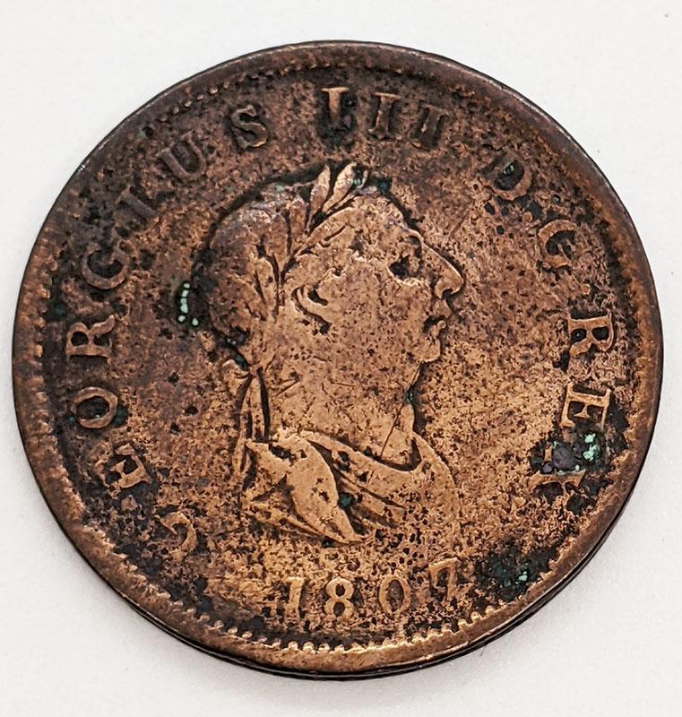 1807 Great Britain 1/2 Penny Coin F+
