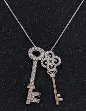 Load image into Gallery viewer, Sterling Silver - Double Key CZ Pendant Necklace - 17&quot;
