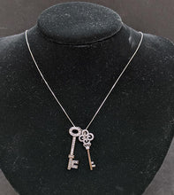 Load image into Gallery viewer, Sterling Silver - Double Key CZ Pendant Necklace - 17&quot;
