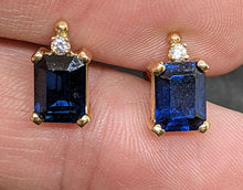 Load image into Gallery viewer, 14 Kt Yellow Gold Created Sapphire Stud Earrings
