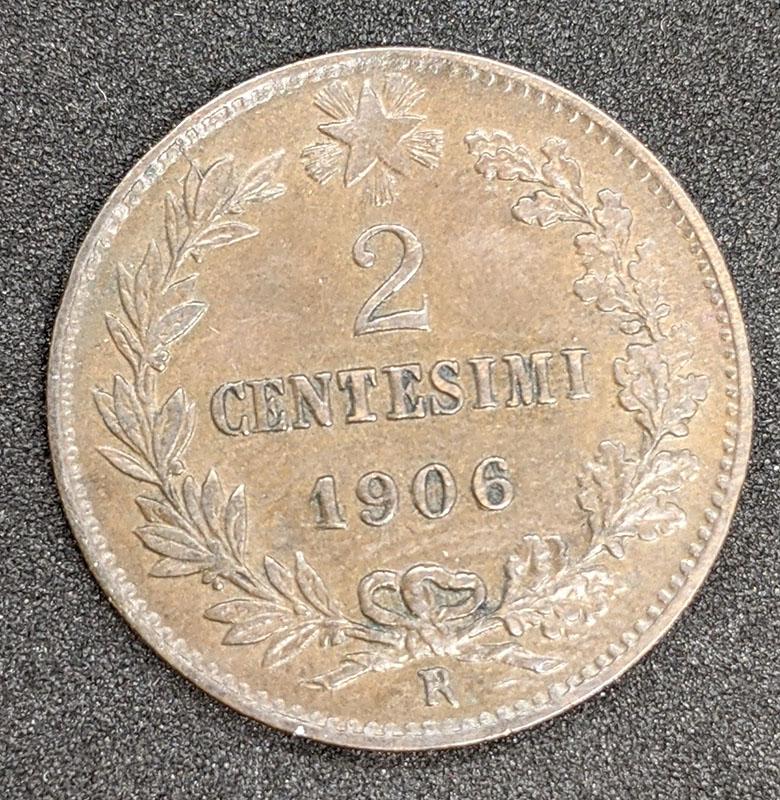 1906-R Italy 2 Centesimi Coin – E F +