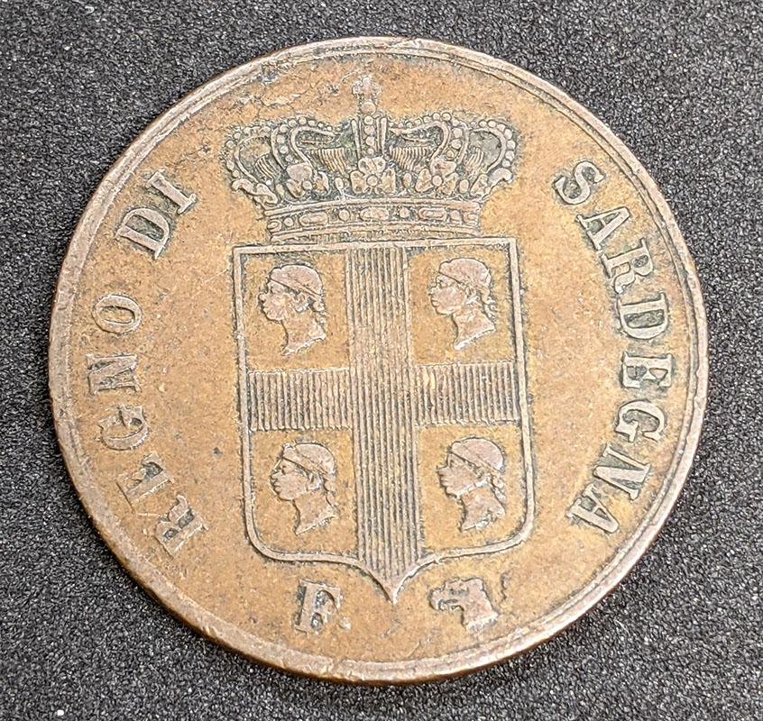 1842 F Sardinia - Carl Alberto - 5 Centesimi Coin