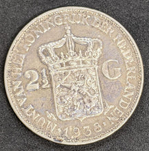 Load image into Gallery viewer, 1938 Netherlands 2 1/2 Gulden Silver Coin
