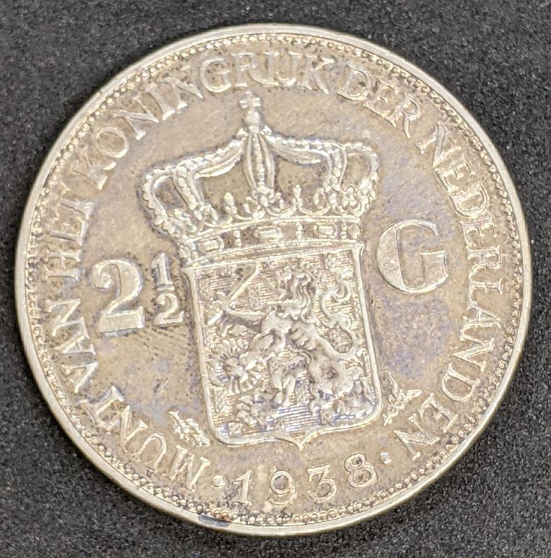 1938 Netherlands 2 1/2 Gulden Silver Coin