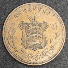 Load image into Gallery viewer, 1864 Guernsey 8 Doubles Coin – V F +
