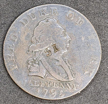 Load image into Gallery viewer, Unique 1795 Great Britain – Middlesex Half Penny Token Coin With Counter Stamp
