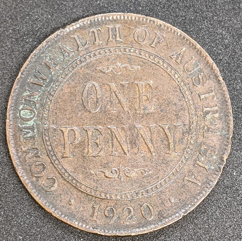 1920 Australia One Penny Coin – Calcutta Dies – No Dots – V F