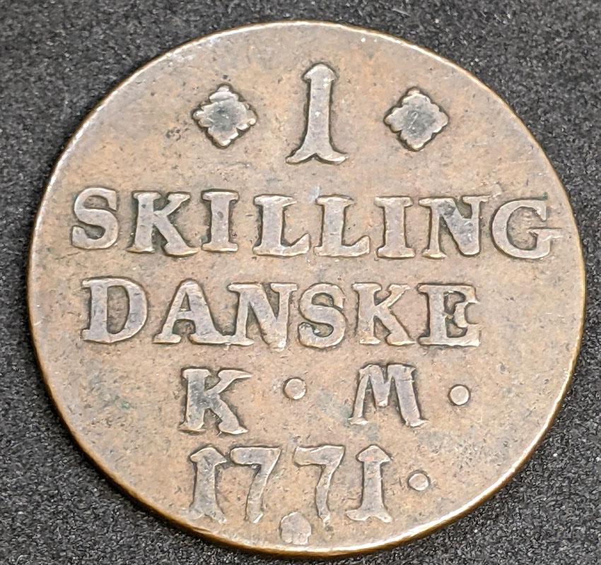 1771 Denmark 1 Skilling Coin V F