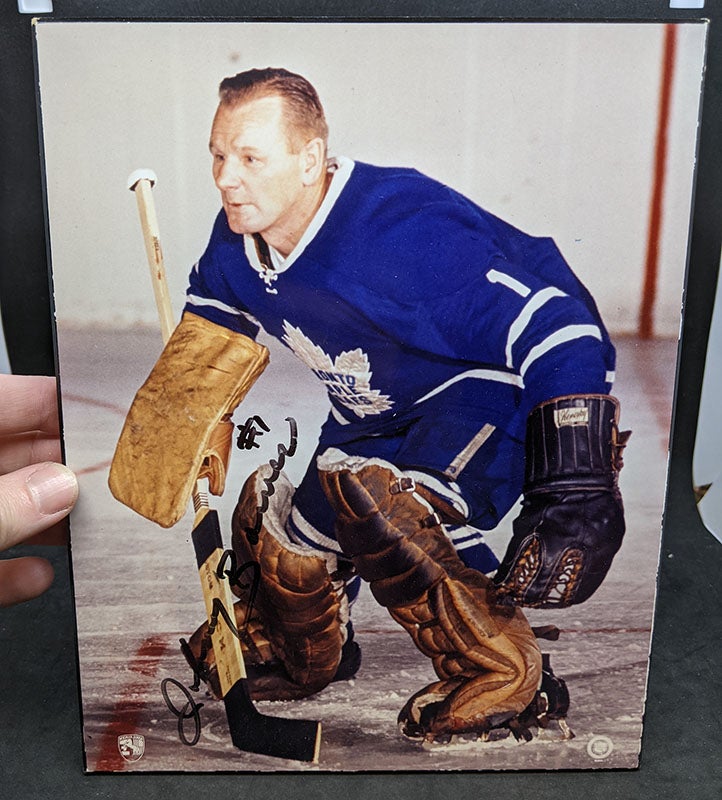 NHL – Toronto Maple Leafs – Johnny Bower #1 Autographed – Picture on Board